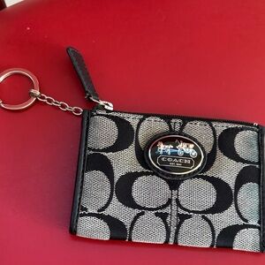 Coach Monogram Black and White Keychain Wallet